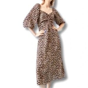 NWT Size XL H&M Leopard Print Dress, Midi, Brown & Black, Puff Sleeves, Animal